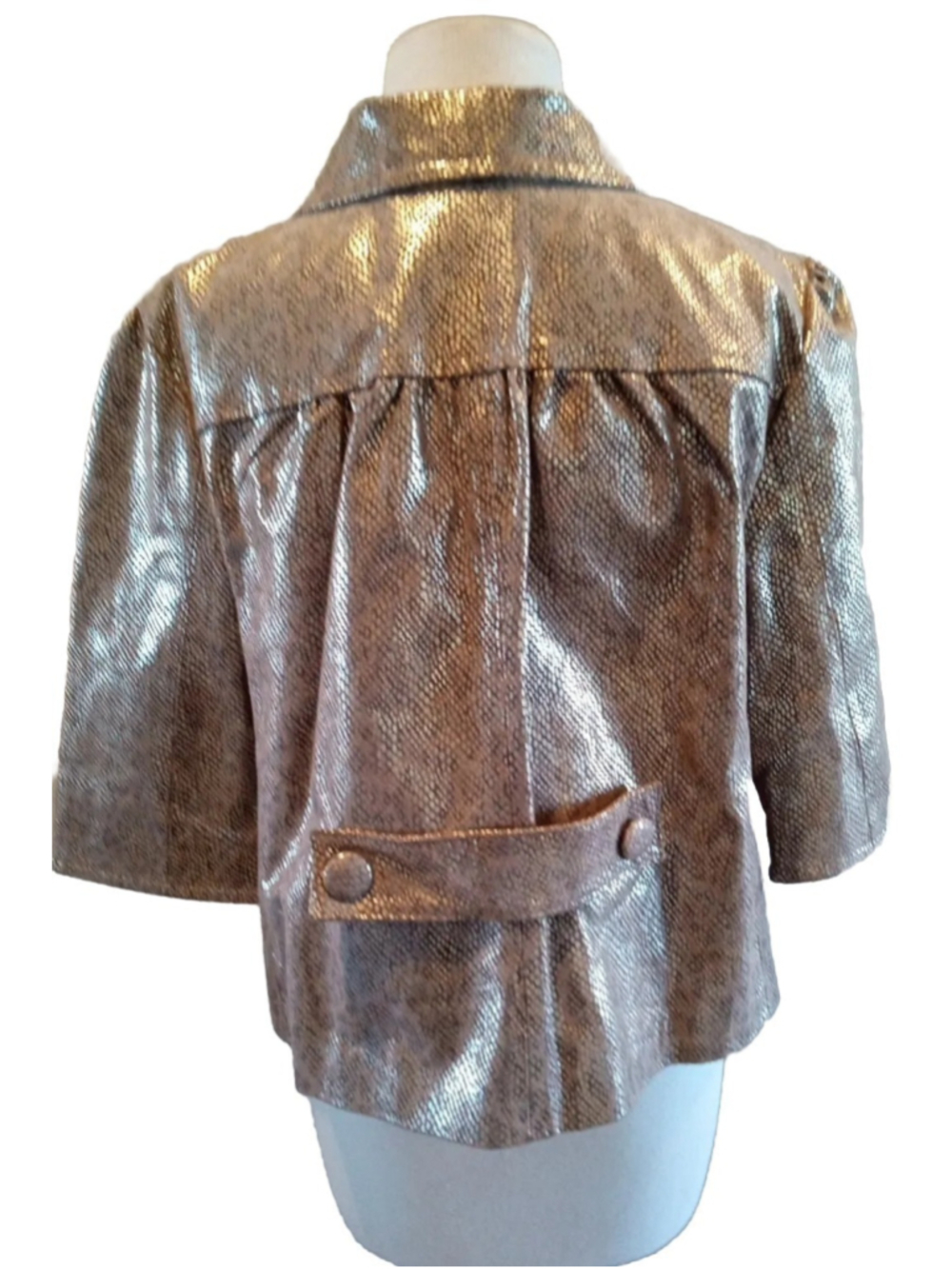 Gold Snakeskin Embossed Suede Cropped Jacket by Live A Little-Disco Y2K Sz L - Picture 7 of 10